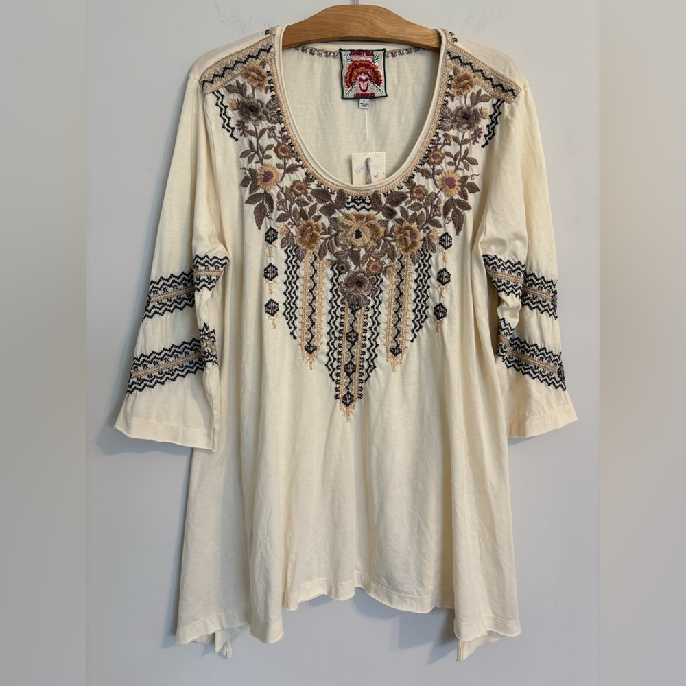 NWT Johnny Was Marushka 3/4 Sleeve Trapeze Ivory Tee